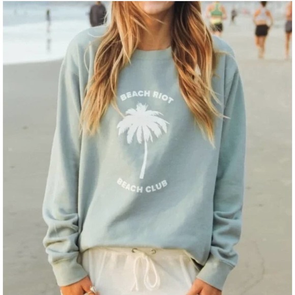 Beach Riot Tops - BEACH RIOT Sweatshirt Women's Small Surf Spray Green Crewneck Pull Over Flaw